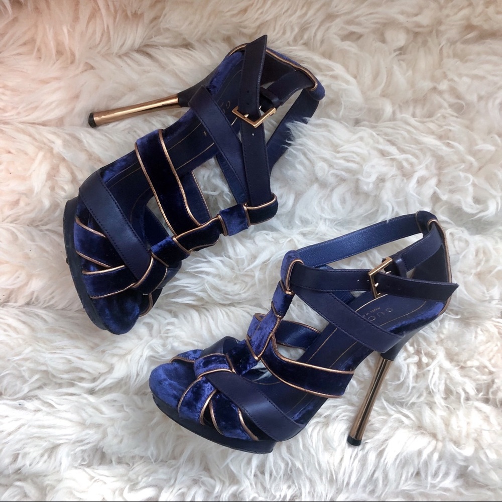 Gucci Malika leather & velvet platform sandal